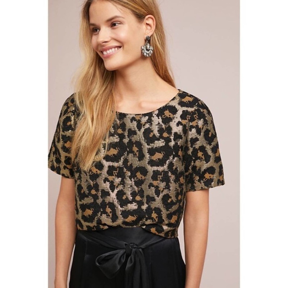 Anthropologie Hutch Metallic Leopard Blouse Small